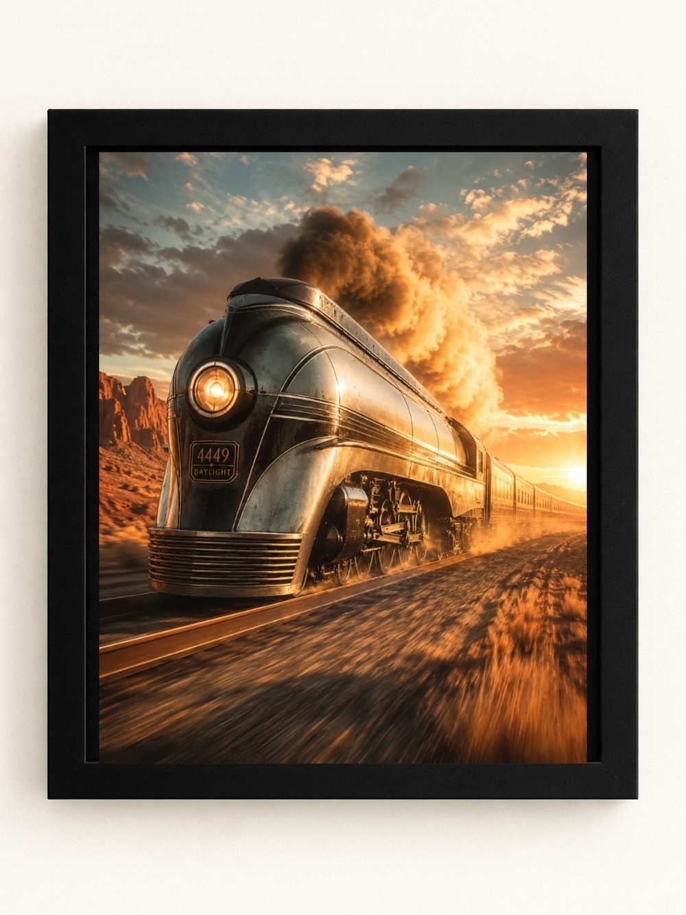 Vintage Streamlined Locomotive A.I.Art Print- 8x10 Frame